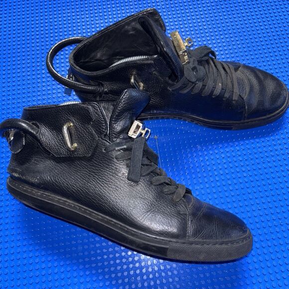 Used Buscemi PadLock Key Buckle Sneakers Size 10 in Black Leather - Picture 2 of 7